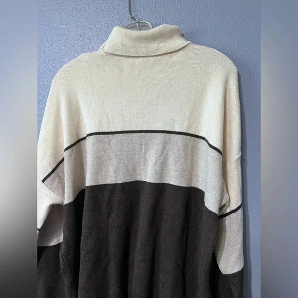 Vintage Bachrach Mock Neck Wool Sweater Long Sleeve Brown/Cream Sz Large Men USA - Picture 4 of 5